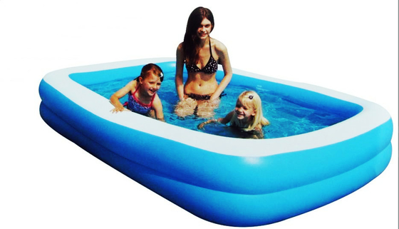 Blue Square Inflatable Swimming Pools For 3 Person 0.3mm Thickness